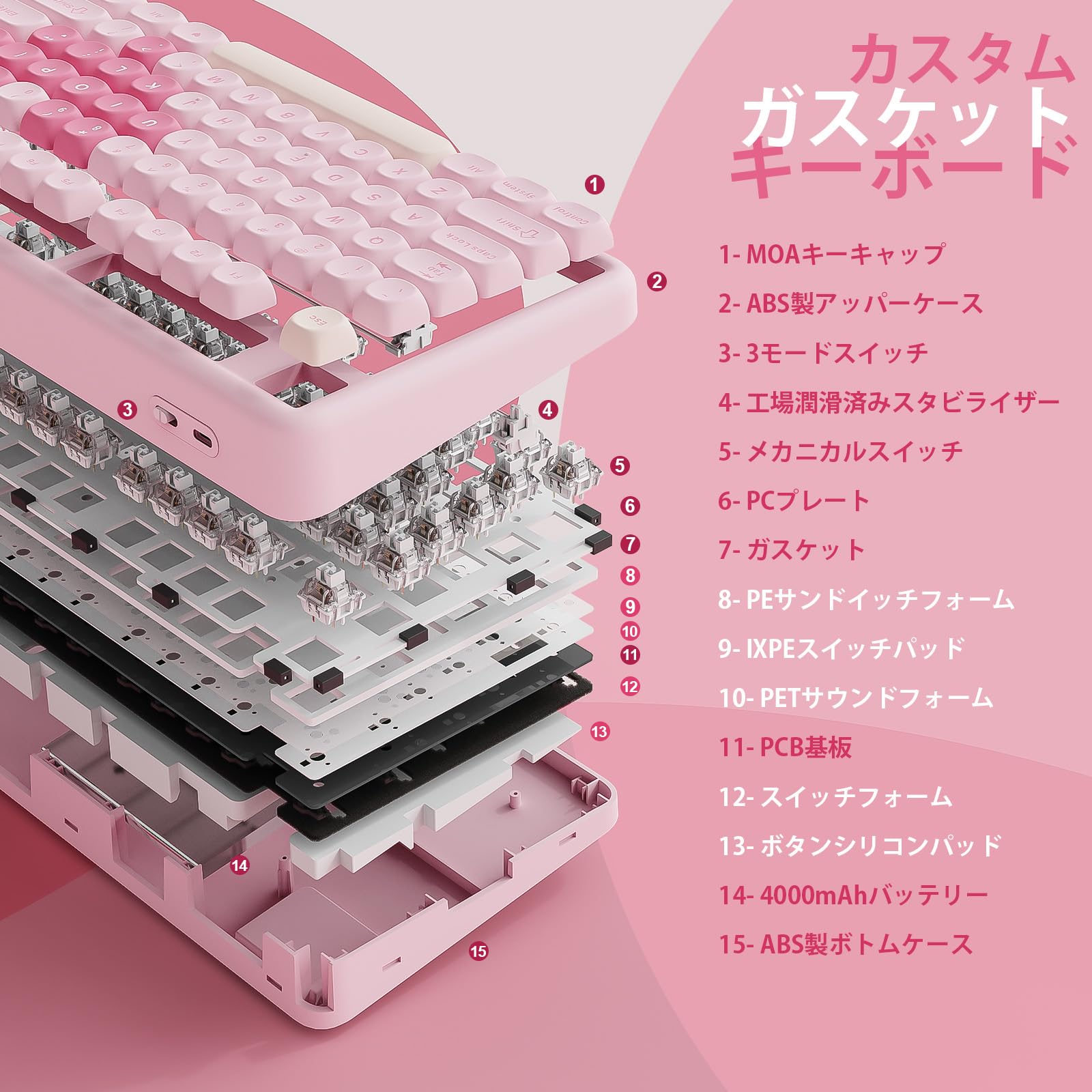 Amazon | YUNZII B87 ワイヤレスメカニカルキーボード ゲーミング